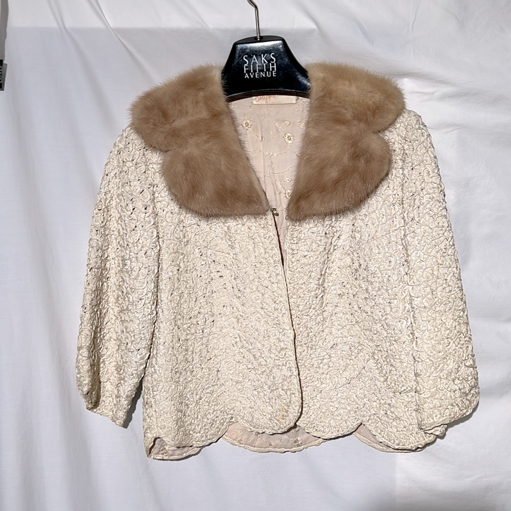 Silk mink ribbon jacket coat mink collar 1950s vintage